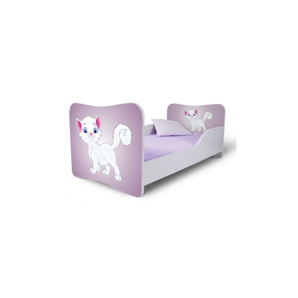 Dětská jednolůžková postel s bílou kočičkou