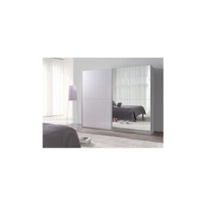 Bílá šatní skříň Darvin 24 s posuvnými dveřmi a zrcadlem