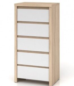 Výprodej - Šuplíková komoda Monument 5 - dub sonoma/bílý lesk
